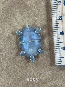 NAVAJO 925 Silver Vintage Shiny Patterned Turtle Motif Brooch Pin Signed NL