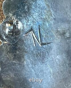 NAVAJO 925 Silver Vintage Shiny Patterned Turtle Motif Brooch Pin Signed NL