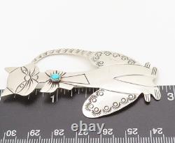 NAVAJO 925 Sterling Silver Vintage Cunning Turquoise Cat Brooch Pin BP10369