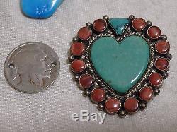 NAVAJO Andy Cadman KINGMAN TURQUOISE Spiny Oyster STERLING Silver HEART PIN Sgnd