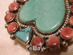 NAVAJO Andy Cadman KINGMAN TURQUOISE Spiny Oyster STERLING Silver HEART PIN Sgnd