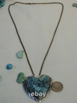 NAVAJO Ben Piaso Jr CLOUD MOUNTAIN Turquoise STERLING Silver HEART Pendant Pin