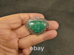 NAVAJO FRED HARVEY 30x21.5MM TURQUOISE SILVER PIN 1930'S VINTAGE TUCSON ESTATE