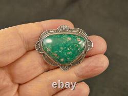 NAVAJO FRED HARVEY 30x21.5MM TURQUOISE SILVER PIN 1930'S VINTAGE TUCSON ESTATE
