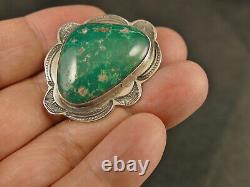 NAVAJO FRED HARVEY 30x21.5MM TURQUOISE SILVER PIN 1930'S VINTAGE TUCSON ESTATE