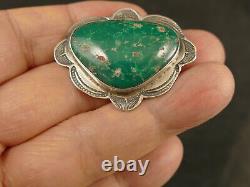 NAVAJO FRED HARVEY 30x21.5MM TURQUOISE SILVER PIN 1930'S VINTAGE TUCSON ESTATE