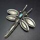 Navajo Hand Stamped Sterling Silver Turquoise Dragonfly Pin/brooch