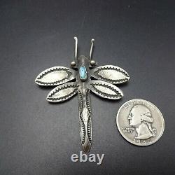 NAVAJO Hand Stamped Sterling Silver TURQUOISE DRAGONFLY PIN/BROOCH