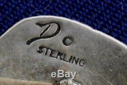 NAVAJO JOE DELGARITO STERLING Silver Stamped Domed HANDMADE Vintage FEATHERS PIN