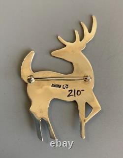 NAVAJO LC Lee Charley LARGE Sterling Hand Stamped Jumping Deer Reindeer Pin NWOT