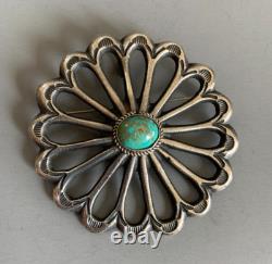 NAVAJO MC Martha Cayatineto HUGE Sandcast Sterling Turquoise FLOWER Pendant Pin