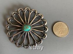 NAVAJO MC Martha Cayatineto HUGE Sandcast Sterling Turquoise FLOWER Pendant Pin