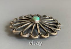 NAVAJO MC Martha Cayatineto HUGE Sandcast Sterling Turquoise FLOWER Pendant Pin