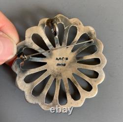 NAVAJO MC Martha Cayatineto HUGE Sandcast Sterling Turquoise FLOWER Pendant Pin
