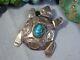 Navajo Natural Lone Mountain Turquoise Sterling Silver Working Turtle Pin