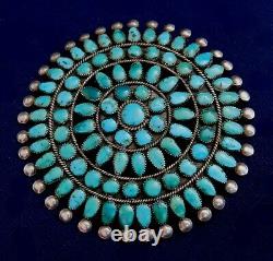 NAVAJO PAWN STERLING DOMED TURQUOISE HANDMADE Vintage CLUSTER PIN Estate