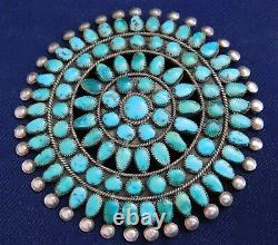 NAVAJO PAWN STERLING DOMED TURQUOISE HANDMADE Vintage CLUSTER PIN Estate