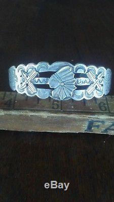 NAVAJO STERLING BRACLET HARVEY CHIEF HEAD, with Stamps, rare find! LOOK