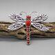 Navajo-sterling Silver & Red Coral Dragonfly Pin By Lee Charley-native American