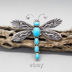 NAVAJO-STERLING SILVER & TURQUOISE DRAGONFLY PIN by LEE CHARLEY-NATIVE AMERICAN