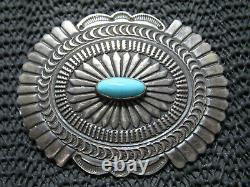 NAVAJO STERLING SILVER TURQUOISE HIPPIE BROOCH! VINTAGE! SUNSHINE REEVES! 33g