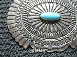 NAVAJO STERLING SILVER TURQUOISE HIPPIE BROOCH! VINTAGE! SUNSHINE REEVES! 33g