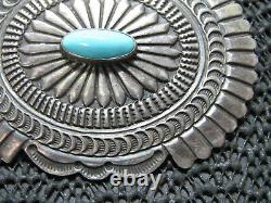 NAVAJO STERLING SILVER TURQUOISE HIPPIE BROOCH! VINTAGE! SUNSHINE REEVES! 33g