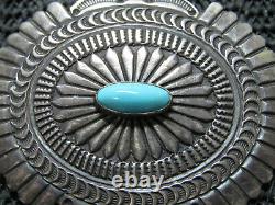 NAVAJO STERLING SILVER TURQUOISE HIPPIE BROOCH! VINTAGE! SUNSHINE REEVES! 33g