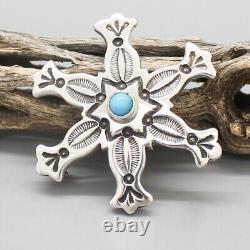 NAVAJO-STERLING SILVER & TURQUOISE SNOWFLAKE PIN/PENDANT by LEE CHARLEY