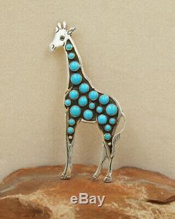 NAVAJO-STERLING & TURQUOISE LARGE GIRAFFE PIN by LEE CHARLEY-NATIVE AMERICAN