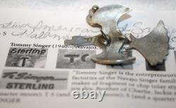 NAVAJO TOMMY SINGER SIGNED Tc TURQUOISE STERLING SILVER PEYOTE BIRD LAPEL PIN