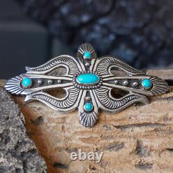 NAVAJO-TURQUOISE & STERLING SILVER PIN by LEE CHARLEY-NATIVE AMERICAN