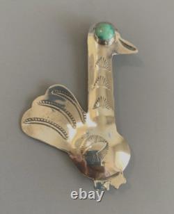 NAVAJO Vintage Sterling Silver Hand Stamped Long Neck Bird Turkey Pin Brooc RARE