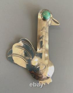 NAVAJO Vintage Sterling Silver Hand Stamped Long Neck Bird Turkey Pin Brooc RARE
