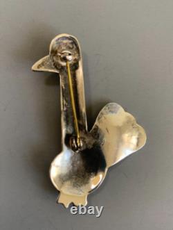 NAVAJO Vintage Sterling Silver Hand Stamped Long Neck Bird Turkey Pin Brooc RARE
