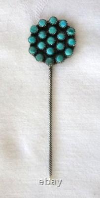NEW Kingman Turquoise Rosette Hair-Pick Hair-Stick Pin Sterling Silver 4.5