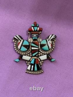 Native Am. Zuni HE Cellicion Knifewing Brooch/Pendant Turquiose MOP Onyx. 925