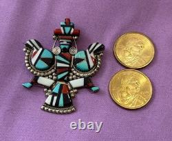 Native Am. Zuni HE Cellicion Knifewing Brooch/Pendant Turquiose MOP Onyx. 925