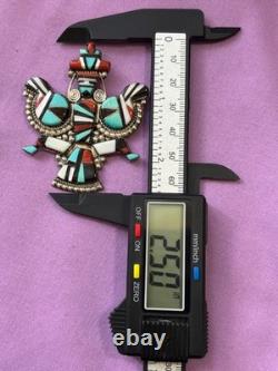 Native Am. Zuni HE Cellicion Knifewing Brooch/Pendant Turquiose MOP Onyx. 925