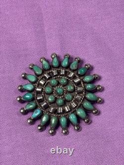 Native Am. Zuni Turquoise Sterling Brooch 10.2g