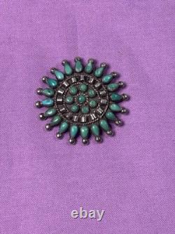 Native Am. Zuni Turquoise Sterling Brooch 10.2g