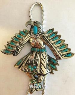Native American 1940s Sancrest Eagle Bolo Tie with Turquoise or Great Pin