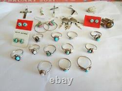 Native American 23 Wholesale Lot. 925 Sterling Silver Rings Earrings Brooch Pin