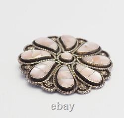 Native American 925 silver abalone flower pin pendant Faye Lowsayatee Zuni