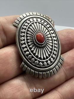 Native American A. Jake Albert Jake Sterling Silver Coral Pin Brooch