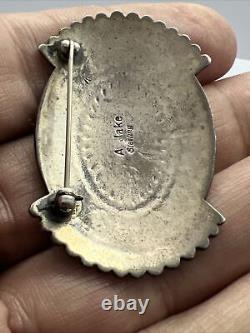 Native American A. Jake Albert Jake Sterling Silver Coral Pin Brooch