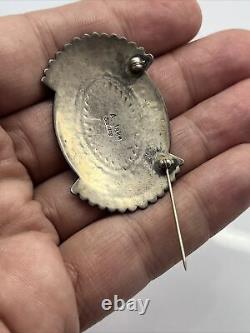 Native American A. Jake Albert Jake Sterling Silver Coral Pin Brooch