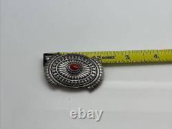 Native American A. Jake Albert Jake Sterling Silver Coral Pin Brooch