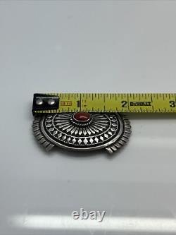 Native American A. Jake Albert Jake Sterling Silver Coral Pin Brooch