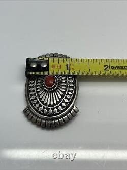 Native American A. Jake Albert Jake Sterling Silver Coral Pin Brooch